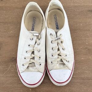 Converse Low Top Canvas Sneakers in Off-White with Red Stripe